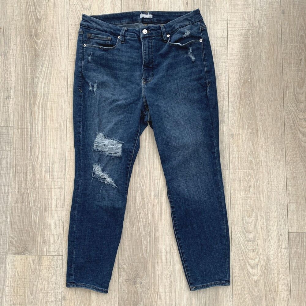 Good American Stretch Skinny Denim Jeans Distressed Blue Womens Size 18